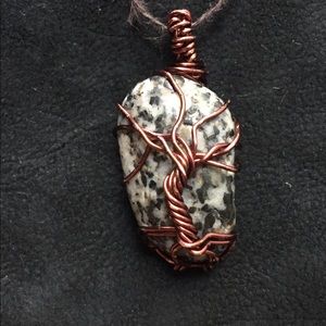 Dark Red Wire Tree Necklace Granite